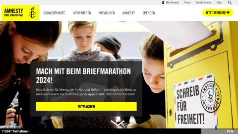 Screenshot der Startseite von www.amnesty.de