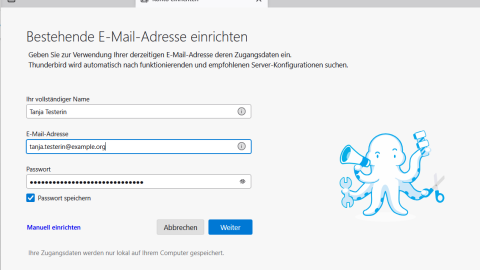 Screenshot zum Neuanlegen eines Mailkontos
