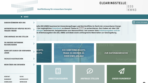 Screenshot der Startseite von www.clearingstelle-eeg-kwkg.de