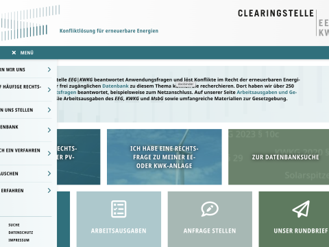 Screenshot der Startseite von www.clearingstelle-eeg-kwkg.de
